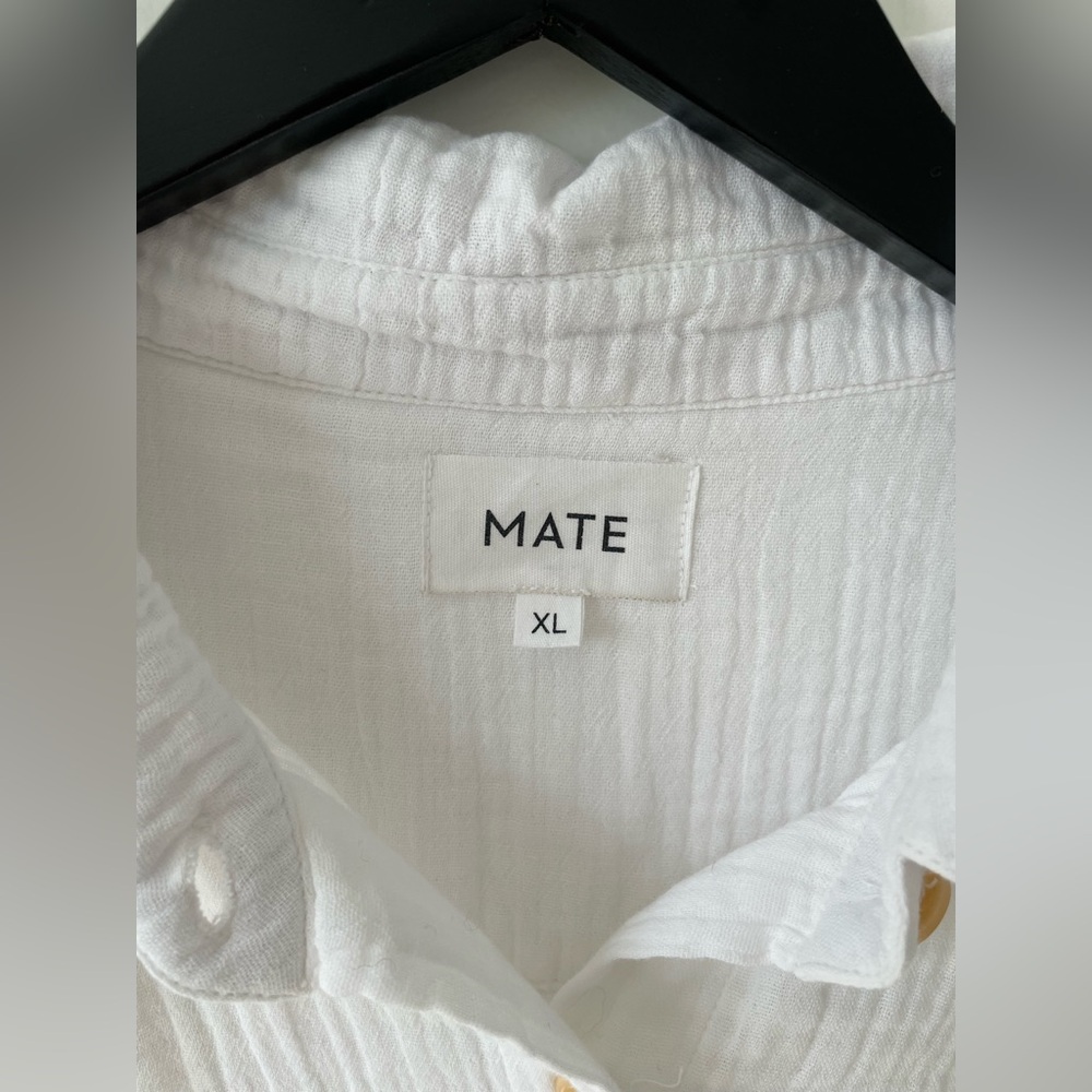 MATE The Label 100% Organic Cotton Gauze Button Down Shirt White Size XL NWT - Picture 4 of 7